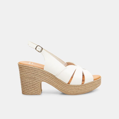 Sandalias de mujer de piel con tacón ancho , Blanco Sandalias de mujer de piel con tacón ancho , Blanco